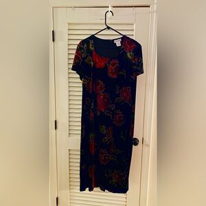 Black velvet dress with gorgeous red flowers.  Size 18